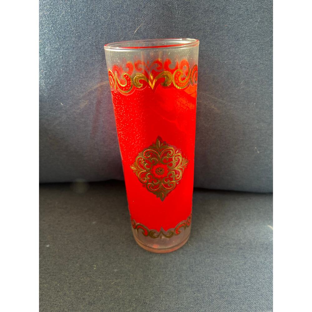 Vintage Starlite Red /gold Highball Glasses 7”